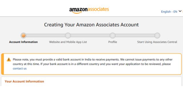 create amazon associates account